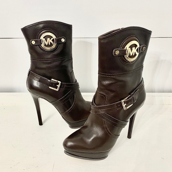 Michael Kors Stockard Platform Stiletto Brown Leather Ankle Booties, Size 7.5 - Picture 5 of 15